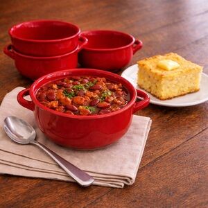 Set of 4 Vibrant Red Ceramic Cookware